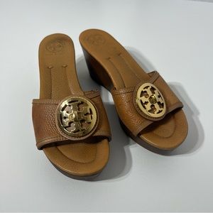 Tory Burch Brown Wedges with Gold Logo